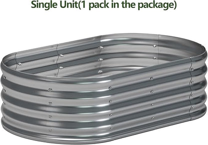 zizin 1 Pack Galvanized Raised Garden Bed Metal Oval Raised Garden Beds Outdoor Planter Box for Vegetables (4x2x1.3FT, Silver)