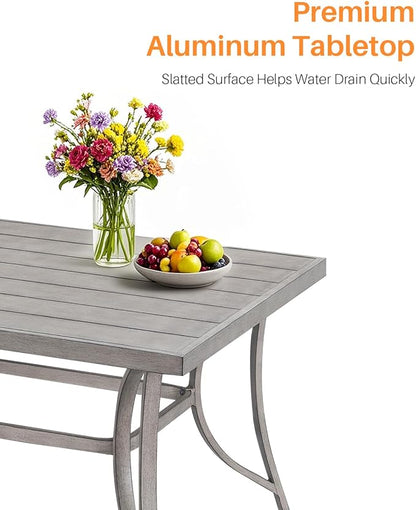 Aluminum Outdoor Dining Table for 8, 84" Rectangle Patio Dining Table with 2.2" Umbrella Hole, 8 Person Outdoor Dining Tables for Deck, Backyard, Garden, Poolside, Limed Oak