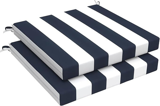 LVTXIII Outdoor Chair Cushions, Fade-Resistant Patio Furniture Cushions Outdoor Chair Pads with Ties for Dining Chairs and Garden Furniture Use, 19"x19"x2" Pack of 2, Cabana Navy