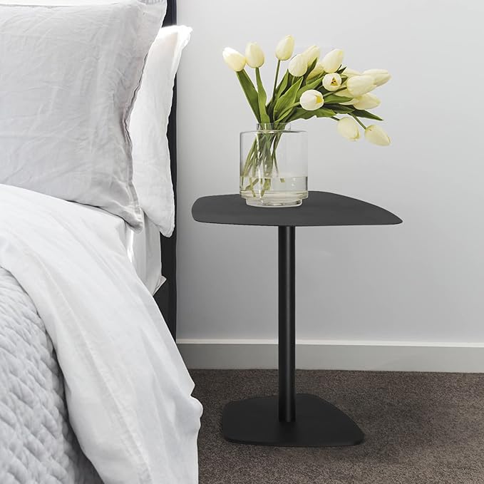 C Table End Table,Tray Metal Sofa Side Table, Accent Coffee Table, Waterproof and Anti-Rust Outdoor&Indoor Snack Table, Black (Model B)