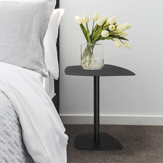 C Table End Table,Tray Metal Sofa Side Table, Accent Coffee Table, Waterproof and Anti-Rust Outdoor&Indoor Snack Table, Black (Model B)