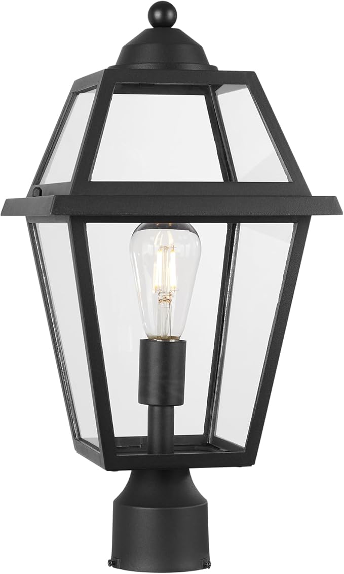 Large Outdoor Post Light Fixture, Colonial Exterior Pillar Lantern with Black Finish & Clear Glass, Vintage Pier Mount Pole Light Lamp for Garden, Backyard, Courtyard, Patio, Pathway, Walkway