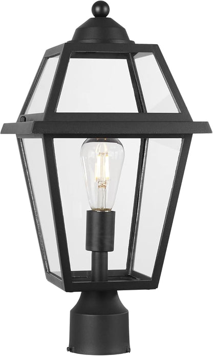 Large Outdoor Post Light Fixture, Colonial Exterior Pillar Lantern with Black Finish & Clear Glass, Vintage Pier Mount Pole Light Lamp for Garden, Backyard, Courtyard, Patio, Pathway, Walkway