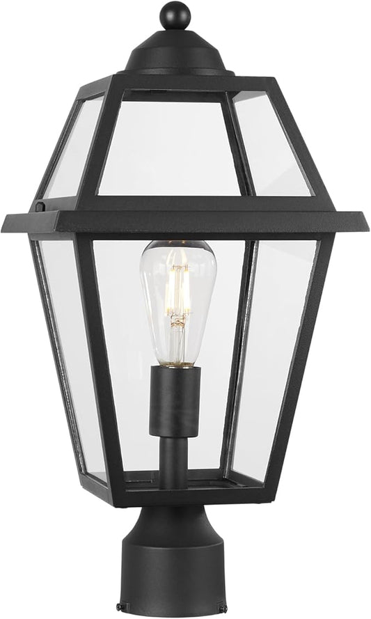 Large Outdoor Post Light Fixture, Colonial Exterior Pillar Lantern with Black Finish & Clear Glass, Vintage Pier Mount Pole Light Lamp for Garden, Backyard, Courtyard, Patio, Pathway, Walkway