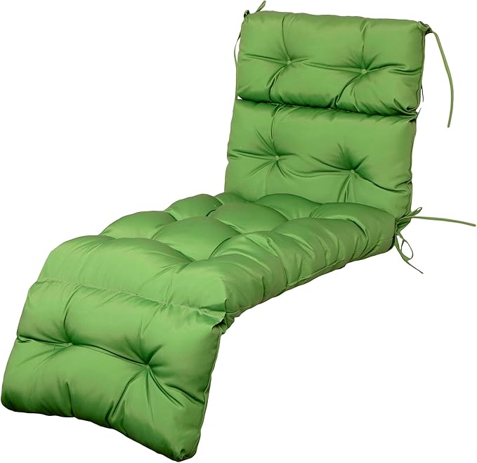ARTPLAN Outdoor Chasie Lounge Tufted Thick Cushion with Ties,Replacement Wicker Chair Cushion for Paito Fruniture,72x22x4inches,All Weather,Kale Green