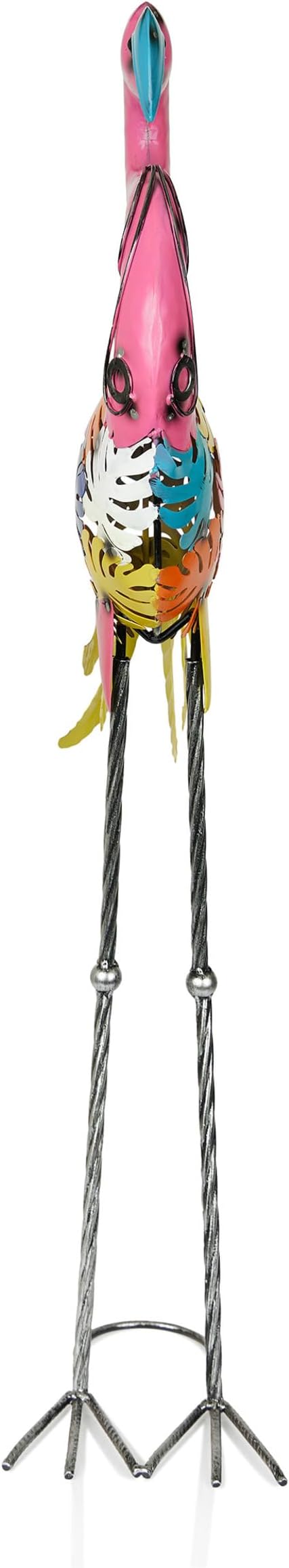 Alpine Corporation LYT276 Outdoor Metal Colorful Art Decor Palm Leaf Body Flamingo for Garden, Patio, Lawn, or Porch, 31" Tall, Multicolor