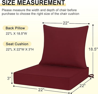 downluxe Outdoor Chair Cushions 22x22 with Removable Cover, Waterproof Patio Furniture Cushions, Deep Seat Cushions for Outdoor Furniture with Backrest for Sofa, Couch and Patio Chairs, Burgundy