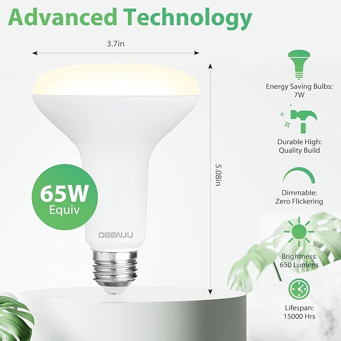 8 Pack BR30 LED Bulb, Dimmable Indoor Flood Lights 7W Equivalent 65W 3000K Warm White, CRI80, 650 LM, E26 Base, 15000 Lifetime Hours, Interior Energy Saving Recessed Light Bulb, Flicker-Free