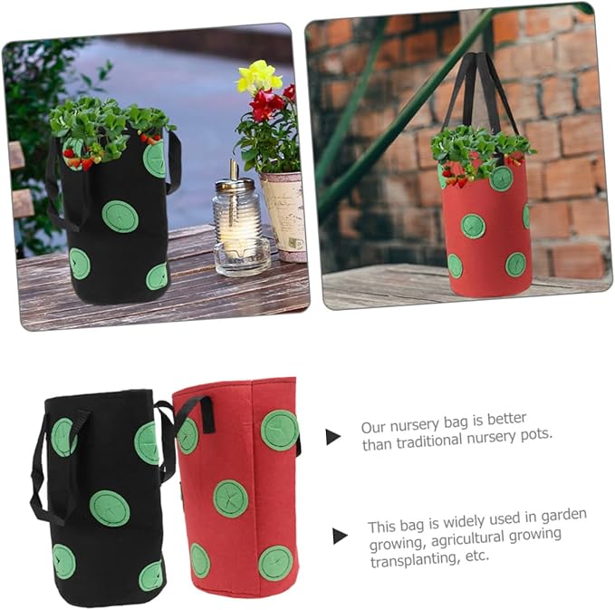 TOYANDONA 2pcs Vertical Hanging Strawberry Planting Bags 12-Pocket Non-Woven Fabric Planters for Outdoor Gardening, Vegetable and Tomato Nursery Grow Bags Multi-Hole Design