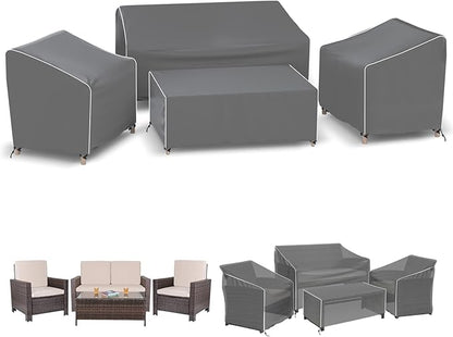 Gasadar Outdoor Furniture Cover Waterproof, 4-Piece Patio Furniture Covers for Outdoor Conversation Set, Grey