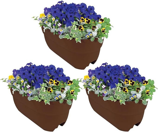 Emsco Group Bloomers Railing Planter with Drainage Holes - 24" Weatherproof Resin Planter - Earth Brown