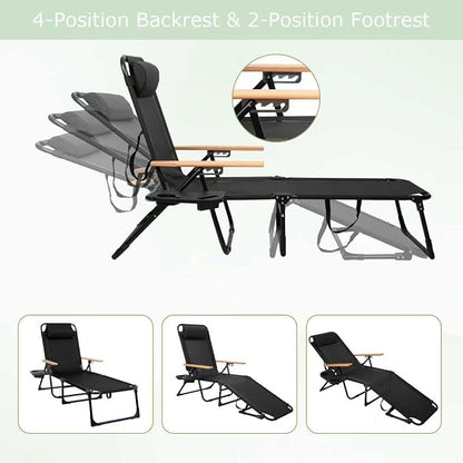 Foldable Chaise Lounge Chair Outdoor, Tanning Chair with 4-Position Reclining Back, Folding Sun Lounger, Outdoor Lounge Chair for Beach, Poolside, Backyard, Camping, UPF 50+, 300 LBS