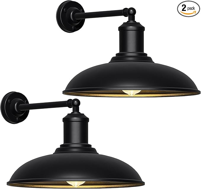 Large 21" Industrial Style Gooseneck Barn Light, Straight Arm Classic Outdoor Barn Light Fixture for Porches, Garages, Patios 2-Pack