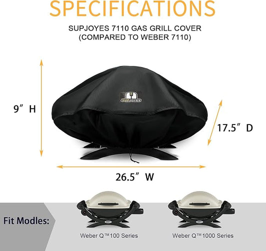 Grill Cover for Weber Q Series Grills, Portable BBQ Cover for Weber Q1200, Q1000 and Q100 Series