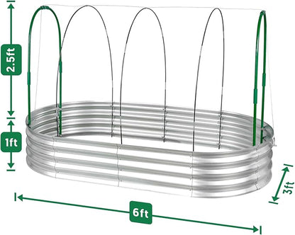 Raised Garden Bed with Greenhouse Frame and 3 Covers, 6x3x1 FT Garden Planting Box, Galvanized Metal Oval Tall Planter Box for Outdoor Gardening, Large Planting Space for Vegetables, Flowers