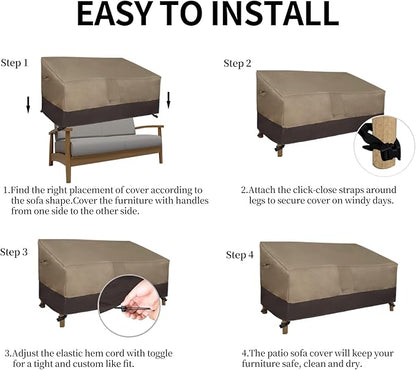 Easy-Going Camel/Dark Brown Waterproof Heavy Duty 3-Seater Patio Sofa Cover, 62Wx40Dx32H inch