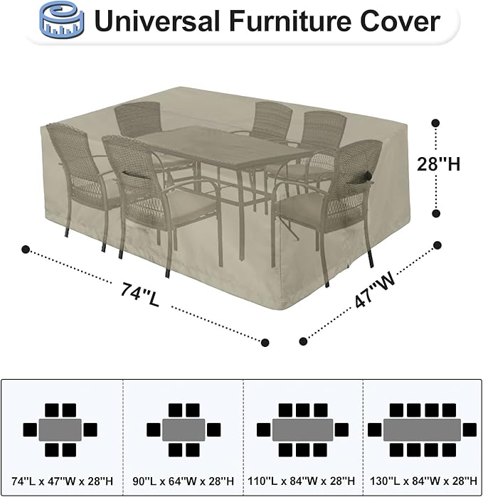 OutdoorLines Outdoor Waterproof Patio Table Furniture Set Covers - Rectangle Couch Sectional Cover Outside Weatherproof Patio Furniture Covering for Deck, Lawn and Backyard 74"L x 47"W x 28"H, Camel