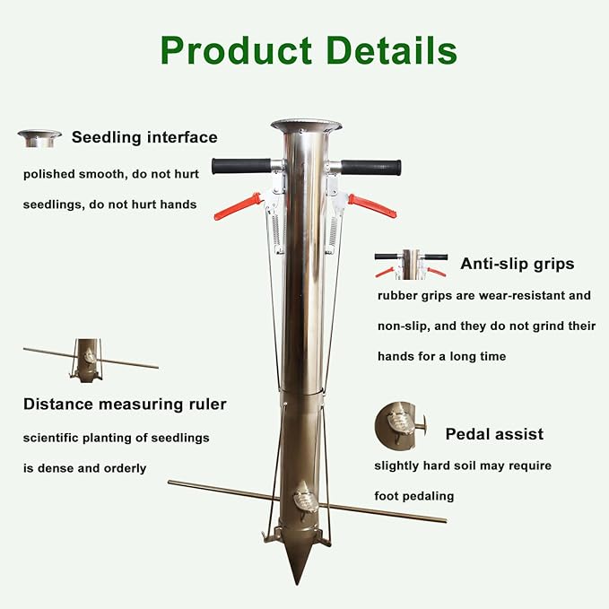 Seedling Transplanting Bulb Planter Tool Long Handle, Vegetable Young Plant Manual Plant Transplanter, Double Handle Stainless Steel Planting Garden Tools with Pedal for Garden, Greenhouse