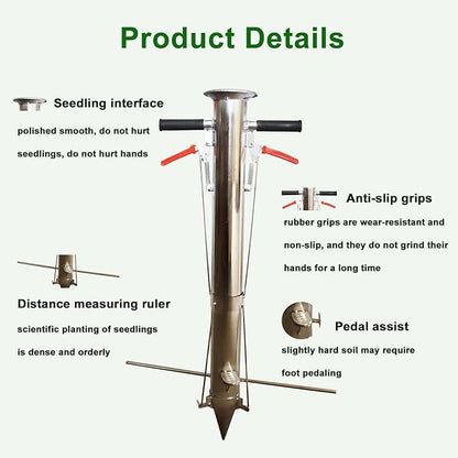 Seedling Transplanting Bulb Planter Tool Long Handle, Vegetable Young Plant Manual Plant Transplanter, Double Handle Stainless Steel Planting Garden Tools with Pedal for Garden, Greenhouse