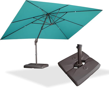PURPLE LEAF 10' X 13' Patio Cantilever Umbrella with Base Rectangle Umbrella Outdoor with Aluminum Offset Hanging and 360° Rotation for Pool Garden Deck Patio, Turquoise