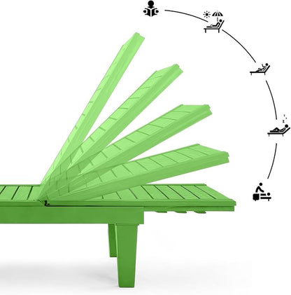 Nestl Sun Tanning Chair - Lime Green Chaise Lounge Chair Outdoor, Lightweight Pool Lounge Chairs, Adjustable 5-Position Reclining Lawn Chair, Waterproof Beach Outdoor Lounge Chairs