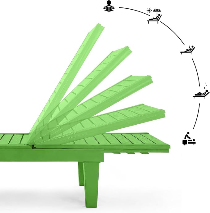 Nestl Sun Tanning Chair - Lime Green Chaise Lounge Chair Outdoor, Lightweight Pool Lounge Chairs Set of 6, Adjustable 5-Position Reclining Lawn Chair, Waterproof Beach Outdoor Lounge Chairs