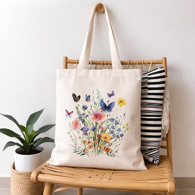 Floral Canvas Tote, Women Weekend Bags, Reusable Grocery Canvas Bag, Large Two Sided Printing Tote Bags