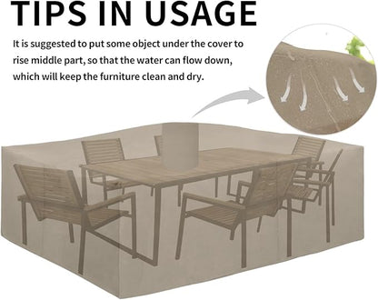 Easy-Going 600D Heavy Duty Patio Furniture Cover, Outdoor Rectangular Table and Chair Set Cover, Waterproof Outdoor Sectional Set Cover (130" L x 84" W x 28" H, Camel)