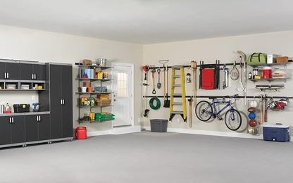 Rubbermaid 20-Piece FastTrack Garage Wall-Mounted Storage Kit 5 Rails and 15 Hooks for Home/House/Tool/Sports/Utility Purposes