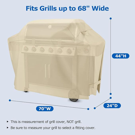 SunPatio BBQ Grill Cover 70 Inch, Outdoor Waterproof Large Barbecue Cover, All Weather Resistant Charcoal Gas Grill Protector, Compatible for Weber Char-Broil Nexgrill Napoleon and More, Beige