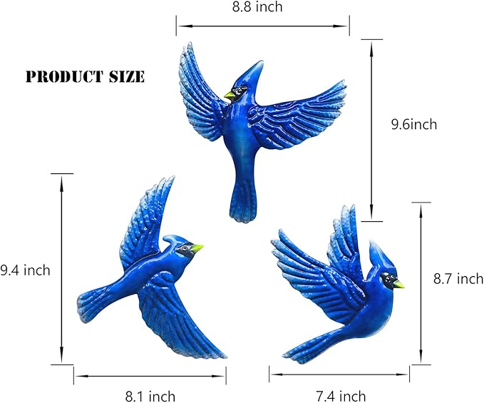 J-Fly Metal Birds Wall Decoration Bird Wall Hanging Decor Outdoor Metal Wall Art Blue Bird Outdoor Decor Suitable for Living Room Bedroom Patio Kitchen Outdoor Fence Decoration 9 Inch