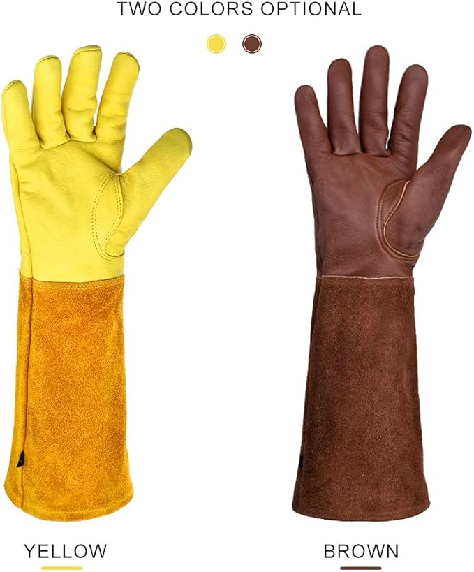 KINDE Gardening Gloves Women/Men - Thorn Proof Cowhide Leather Rose/Blackberry Pruning Long Forearm Protection Gauntlet