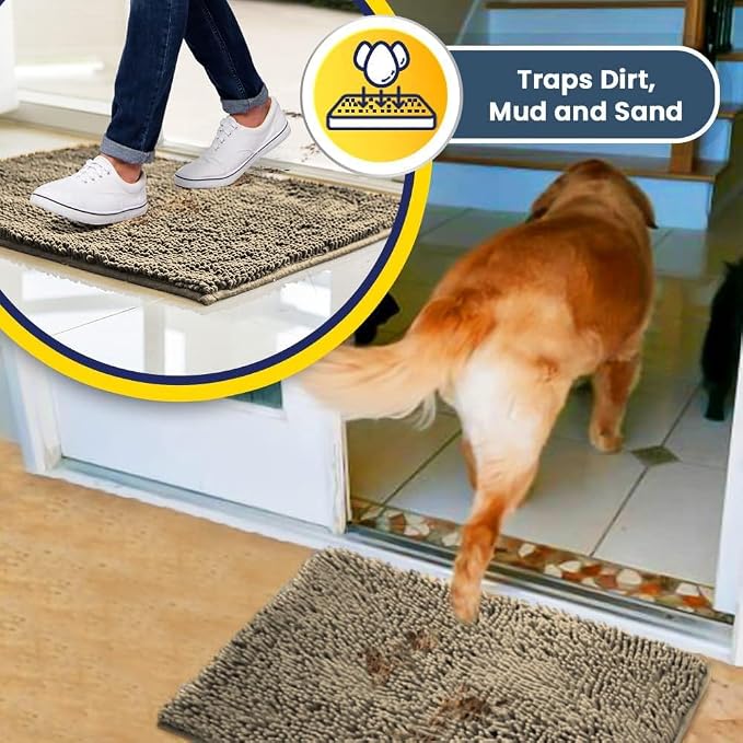 Muddy Mat® | Super Water Absorbent Door Mat Indoor, Microfiber Quick Dry Chenille Entryway Rug, Slip Resistant Front Door Mat, Indoor Mats for Entryway, Machine Washable Pet Rug, Sand 18" x 28"