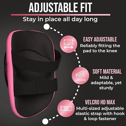 Foam Knee Pads for Women with HDPE Anti-Slip Cap, Pink and Black, 1 Pair - Adjustable Multi-Sized Fastening, Made in USA - Guards for Gardening, Flooring, or Construction