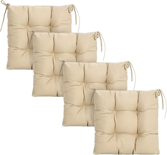 ARTPLAN Outdoor Chair Cushions,Set of 4,19"x19"x4" Patio Seat Pad Cushions with Ties,Wicker Tufed Outdoor Cushions for Patio Furniture,Beige