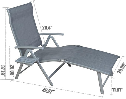 Kozyard Cozy Aluminum Reclining Lounge Chair - Perfect for Beach, Yard, Pool, Deck, and Patio - Outdoor Chaise Lounge with Drink Holder, Weather Free, Adjustable - Assemble-Free (1 Pack, Grey)