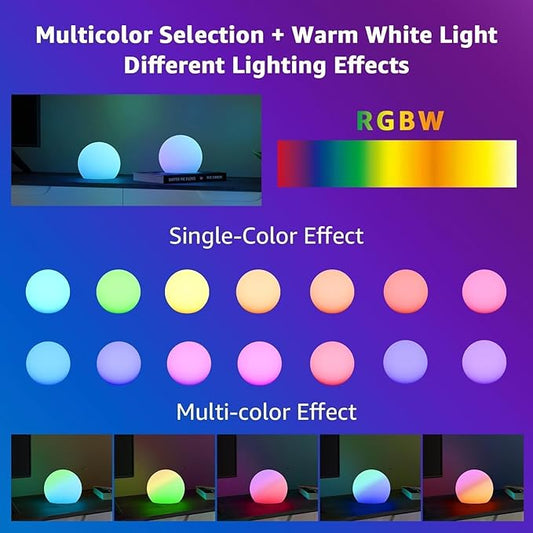 FUYO 6 inch LED Ball Lamp with Remote Rechargeable Waterproof, Glowing Globe Light 16 RGB Colors Orb Sphere for Indoor Outdoor Home Patio Pool Party Decor (White 6-inch)