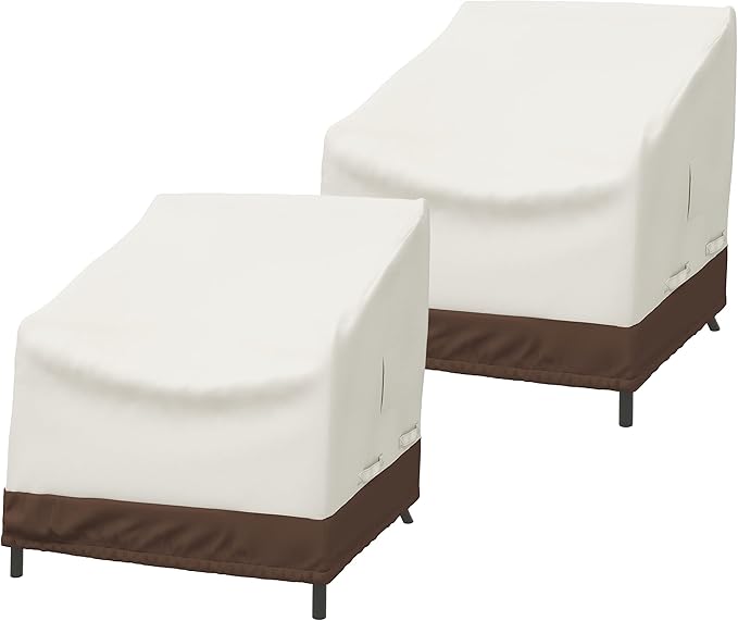 Amazon Basics Patio Chair Lounge Deep Seat, Outdoor Lawn and Patio Furniture Covers, Heavy Duty, Waterproof, Waterproof, Anti-UV, Durable, Set of 2, Beige/Tan