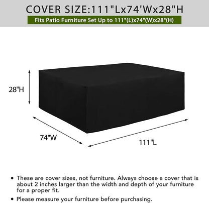 Easy-Going 600D Heavy Duty Patio Furniture Cover, Outdoor Rectangular Table and Chair Set Cover, Waterproof Outdoor Sectional Set Cover (111"L x 74"W x 28"H, Black)