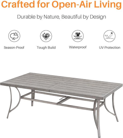 Aluminum Outdoor Dining Table for 8, 84" Rectangle Patio Dining Table with 2.2" Umbrella Hole, 8 Person Outdoor Dining Tables for Deck, Backyard, Garden, Poolside, Limed Oak