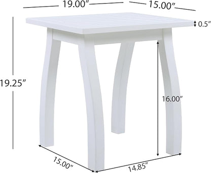 Christopher Knight Home Selma Acacia Wood Outdoor Side Table, Decorative Rectangular Small Accent Table, Weather Resistant Patio End Table for Balcony Beach Pool Side, Slatted Design, White PU