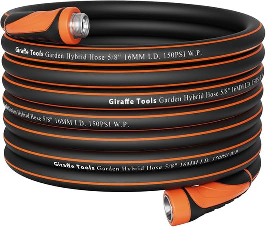 Giraffe Tools Garden Hose 5/8", Water Hose Heavy Duty, Flexible, Lightweight Hybrid Hose with Swivel Handle, 100ft Male to Female Fittings, Burst 600 PSI