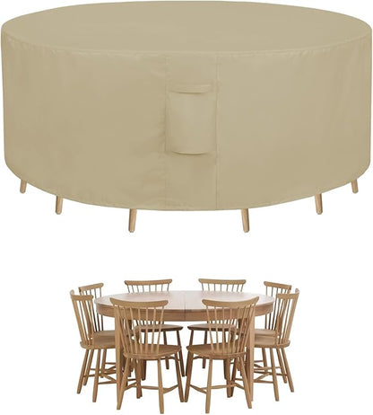 Easy-Going Round Patio Furniture Cover Waterproof Outdoor Dining Table and Chair Cover Anti-UV Outside Sectional Sofa Set Covers (72"DIA x 28"H, Camel)