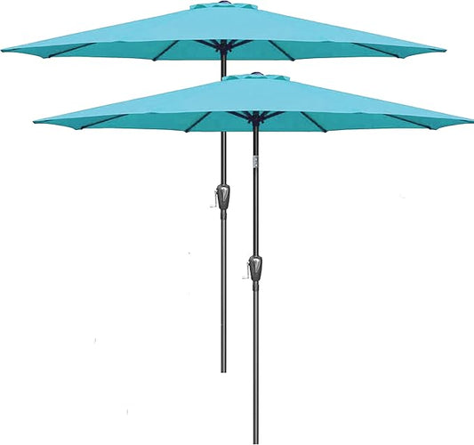 Simple Deluxe 2 Pack 9ft Patio Umbrella Outdoor Table Market Umbrella, 8 Sturdy Ribs for Garden, Deck, Backyard, Pool, Turquoise