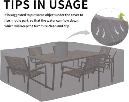 Easy-Going 600D Heavy Duty Patio Furniture Cover, Outdoor Rectangular Table and Chair Set, Waterproof Sectional Set (124"L x 71"W x 28"H, Grey)