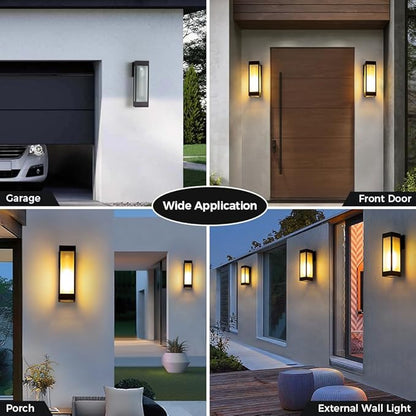 Cerdeco 13 Inches Outdoor Wall Light Modern Outdoor Wall Sconce,Aluminum Black Porch Sconce Wall Mounted Lighting with E26 Socket and 3 Side Frosted Glass[ETL Listed]