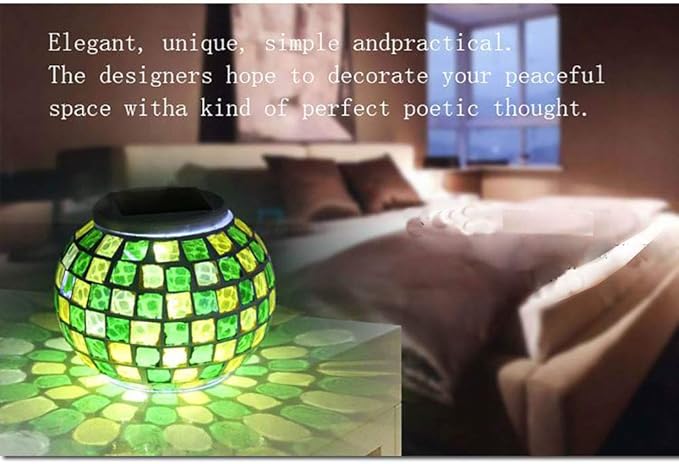 Solar Glass Ball Light Mosaic Jar Lights,Color Changing Globe Table Lamp Waterproof LED Night Light for Garden Patio Party Yard Outdoor Indoor Decorations (Yellow & Green Square)