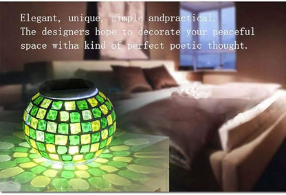 Solar Glass Ball Light Mosaic Jar Lights,Color Changing Globe Table Lamp Waterproof LED Night Light for Garden Patio Party Yard Outdoor Indoor Decorations (Yellow & Green Square)