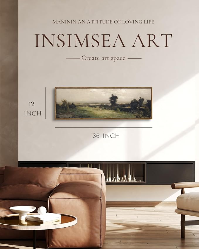InSimSea Extra Large Framed Vintage Wall Art, Living Room Country Farmhouse Decor, Wilderness Landscape Paintings, Canvas Prints, Retro Scenery Long Picture for Bedroom Above of Bed,12x36inch