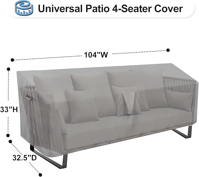 OutdoorLines Outdoor Waterproof Patio 4-Seater Couch Cover - UV Resistant Patio Sofa Furniture Covers Weatherproof Heavy Duty Glider Covers for Outdoor Furniture, 104Wx32.5Dx33H Inches, Gray